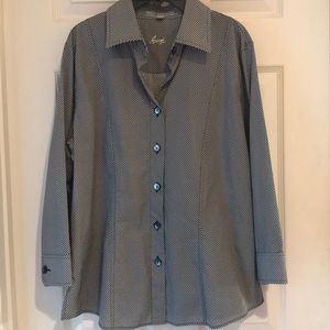 😎Black/White Dot Patterned 3/4Sleeve Fitted Shirt